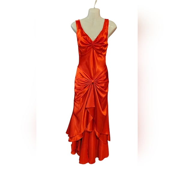 Women's Red satin dress. Ruffle Hemline. Size Xs - Picture 10 of 15